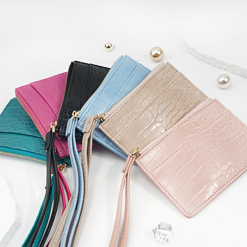 FACTORY WHOLESALE CARD HOLDER WITH STRAP CROCODILE ZIPPER COINS PURSE