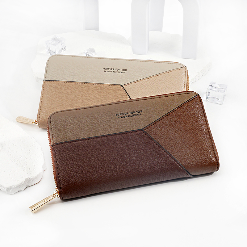 BEAUTIFUL COLOR BLOCK SPLICING WOMEN WALLET LONG ZIPPER LADY WALLET