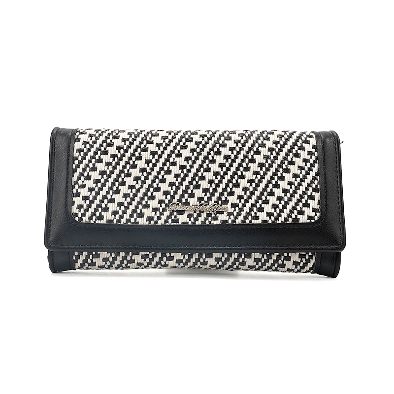 WOVEN FABRIC PU WALLET LADY FASHION LONG CLUTCH PHONE WALLET