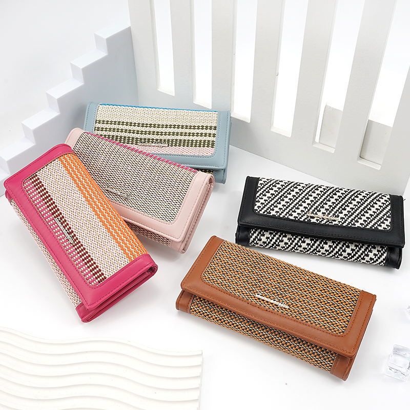 WOVEN FABRIC PU WALLET LADY FASHION LONG CLUTCH PHONE WALLET